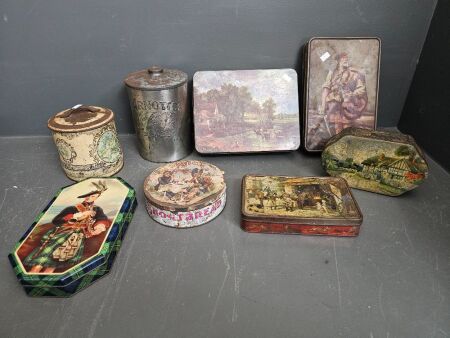 Collection of Vintage Biscuit and Sweets Tins - Cock o' the North, Mac Robertson, Plumridges, Griffiths