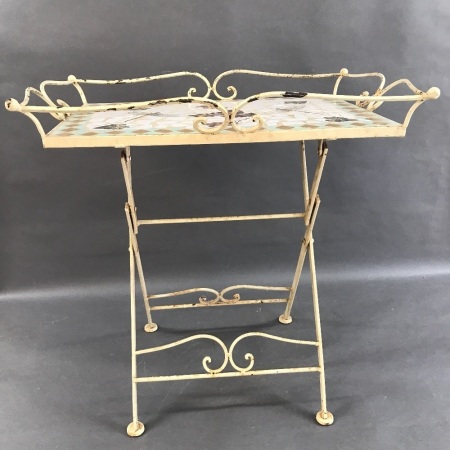 Folding Iron Framed Tray Table with Mosaic Top