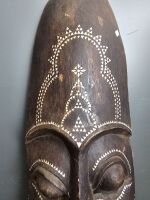 Tribal Long Timber Face Mask with Mother of Pearl Inlay - 3