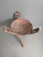 African Tribal Bowl on Elephant Carved Top with Interlocking Legs - 3