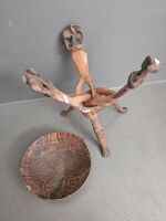 African Tribal Bowl on Elephant Carved Top with Interlocking Legs - 4