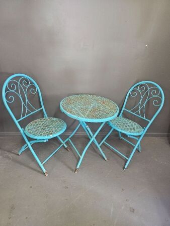 Aqua Metal Outdoor Table and Chair Setting