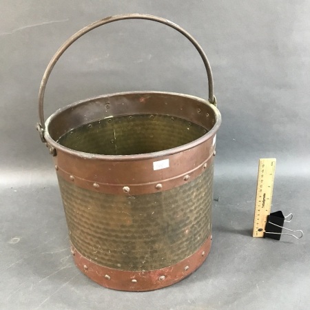 Vintage Copper Studded & Hand Beaten Brass Bucket