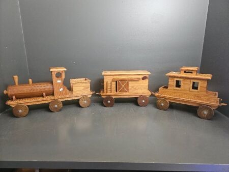 Large Handmade Wooden Train & 2 Carriages