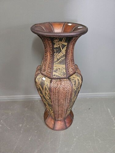 Large Asian Umbrella Stand Wicker & Timber