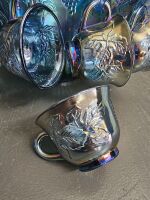 Blue Carnival Glass Punch Bowl & Glasses Set - 3