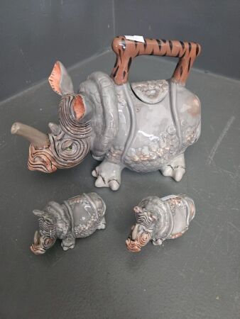 Blue Sky Rhino Teapot & Salt & Pepper Shakers