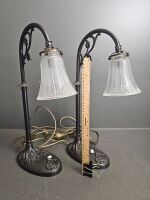 Pair of bronze look Art Deco style lamps with spare shade - 2