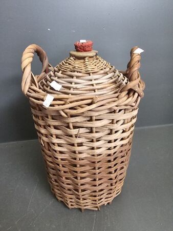 Vintage Pottery Demijohn with Wicker Surround