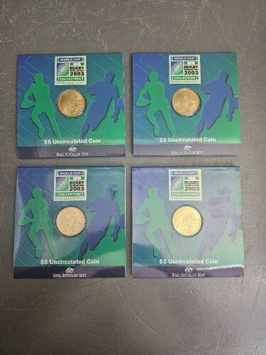 4 x 2003 Rugby World Cup Uncirculated $5 Coins