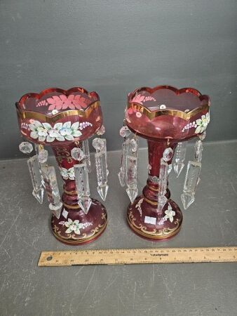 Pair of Bohemia Crystalex Red Mantle Lustres