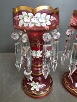 Pair of Bohemia Crystalex Red Mantle Lustres - 2