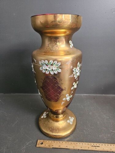 Bohemian Crystal Red Vase handpaibted