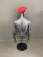 Mannequin on Stand with Red Beret Miners Beret (size 56) app 1300 x 500 - 2