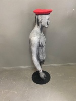 Mannequin on Stand with Red Beret Miners Beret (size 56) app 1300 x 500 - 3