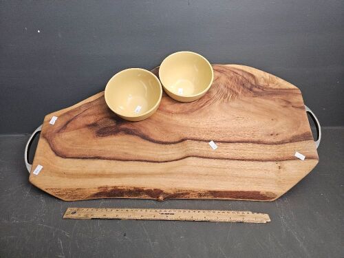 Camphor Laurel Serving Platter with two Bowls and Handles