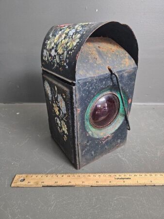 Hand Painted Railway Lantern with Original Glass