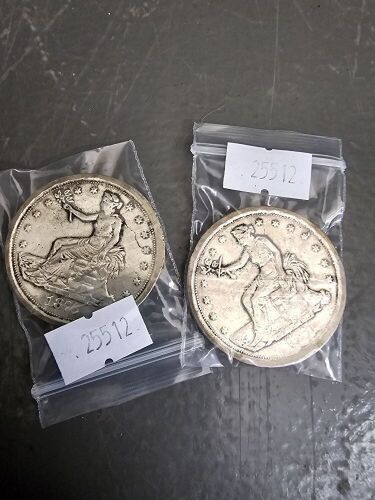 2 x Silver Plated 1876 Trade Dollars