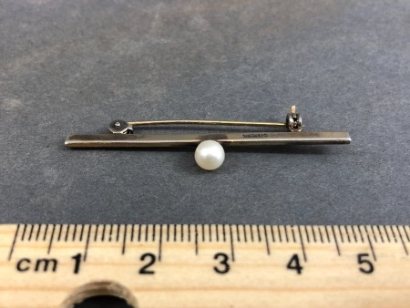 Vintage Sterling Silver & Pearl Bar Brooch