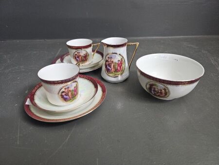 8 Piece Romantic Scene Lustre Gilded & Handpainted Tea Set