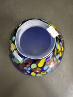 Heavy Royal Blue Glass Art Vase with Multicoloured Features - 2