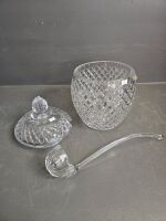 Heavy Bohemia Diamond Cut Crystal Lidded Pot & Exquisite Crystal Label - 3