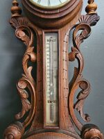 Antique Carved Clock/Barometer/Thermometer by WM Pearce Stratford on Avon c 1880 with key - 4