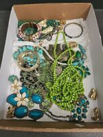 Green Coloured Costume Jewellery & Box of Earrings - 2