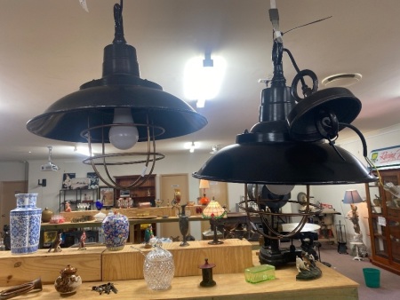 Pair Industrial Style Black Hanging Lights