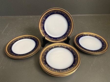 8 Limoges Side Plates Blue with Gilt Design