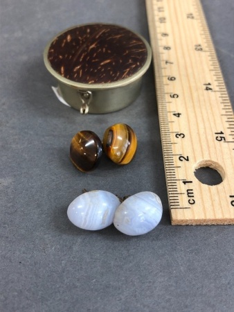 Small Alpaca Silver Pill Box + 2 Pair of Gem Stone Earrings