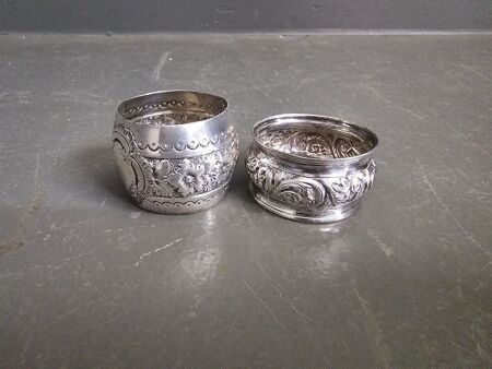 2 x Stirling Silver Antique Napkin Rings