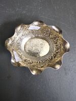 Stirling Silver Embossed Dish with Ruffle Top & Engraved Lion on Base - 2