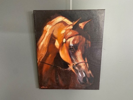 Arabian Horse Head oil on stretched canvas signed Wolfgang Lämmle