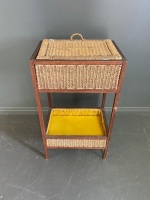 Standing Cane, Wood and fabric Lined Sewing Basket - 3