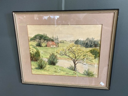 Old Brick House- framed/glazed watercolour signed Betty McNeill 78