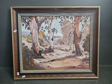 Gums and Billabong- Oil on board signed Pat Jeffery