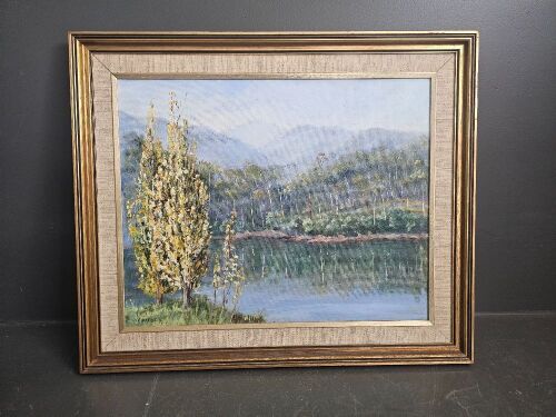 Bogong Lake, Victoria- Oil on board signed Loraine Davies (titled verso)