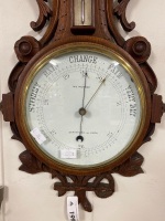 Antique Carved Clock/Barometer/Thermometer by WM Pearce Stratford on Avon c 1880 with key - 3