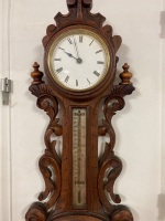 Antique Carved Clock/Barometer/Thermometer by WM Pearce Stratford on Avon c 1880 with key - 2