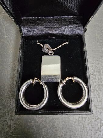 Stirling Modernist Sterling Silver Clip on Hoops & Pendant by Grosse Germany 