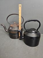 2 Cast Iron Kettles not Original Lids both with Markings