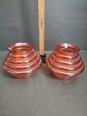 Vingtage Pair of Beehive Carnival Glass Vases