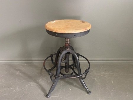 Industrial Style Adjustable Timber Top Stool