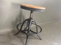 Industrial Style Adjustable Timber Top Stool - 2