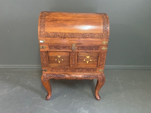 Wooden Inlayed Trousseau / Glory Box on stand with brass hinge and features