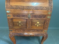 Wooden Inlayed Trousseau / Glory Box on stand with brass hinge and features - 5