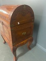 Wooden Inlayed Trousseau / Glory Box on stand with brass hinge and features - 6