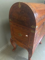 Wooden Inlayed Trousseau / Glory Box on stand with brass hinge and features - 7