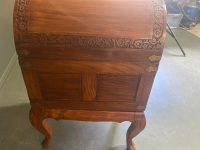 Wooden Inlayed Trousseau / Glory Box on stand with brass hinge and features - 8